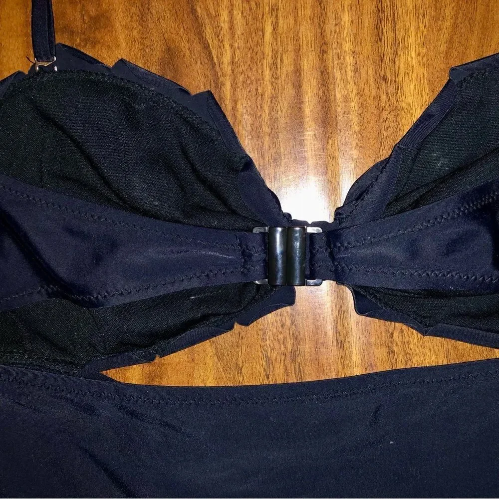 Women’s Black One-Piece Swimsuit Size Large Cutout, Scalloped Trim around Bust